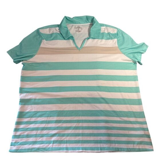 Coral Bay Polo Shirt Golf PXL Womens Striped Turquoise Beige White Short Sleeve - Picture 2 of 6